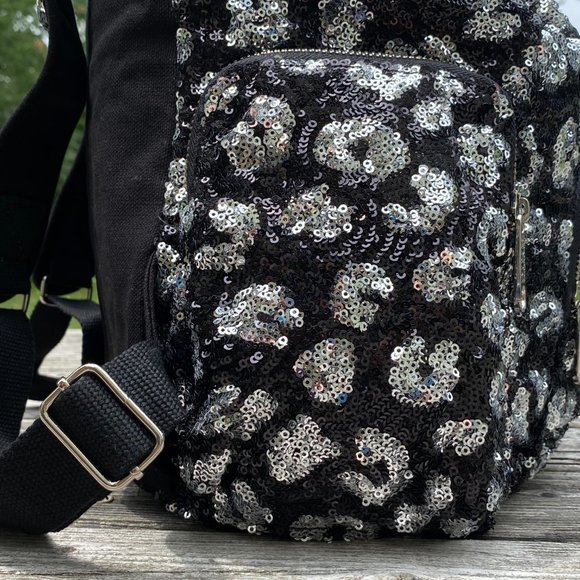 Victoria's Secret PINK Bling Black Leopard Backpack with Sequins *RARE* - Picture 7 of 16